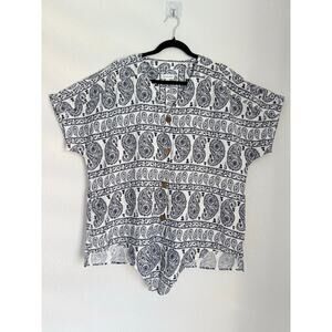 Westbound Women’s Top Size L Short Sleeve Button Front Paisley Print Blouse